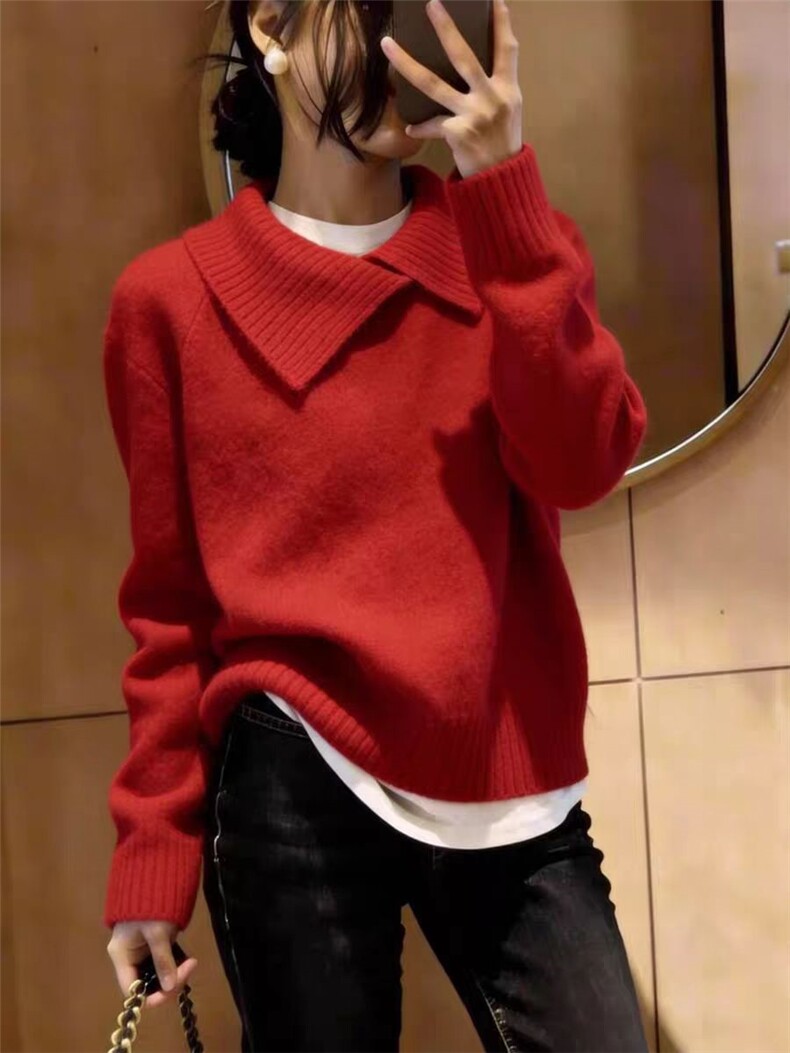 2026年秋季时尚百搭通勤简约休闲套衫套头，女装针织衫/毛衣，锦瑟羊绒