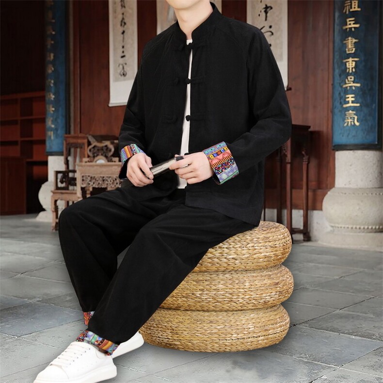 男士外套灯芯绒夹克套装盘扣立领风XZ1512-2502套装-P130,男装休闲套装,星座1512