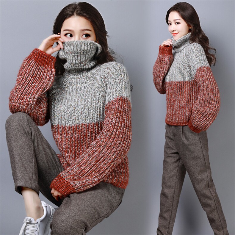 2020冬季新款修身保暖宽松个性舒适高领针织衫休闲，女装针织衫/毛衣，奕阳依阁