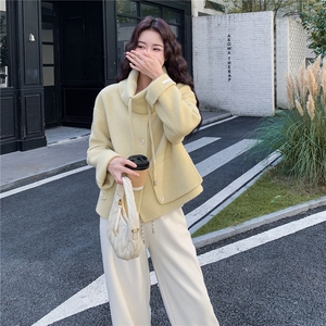 奶黄双面呢羊毛短款外套女春秋2025新款甜美小个子呢子大衣巨好看图片