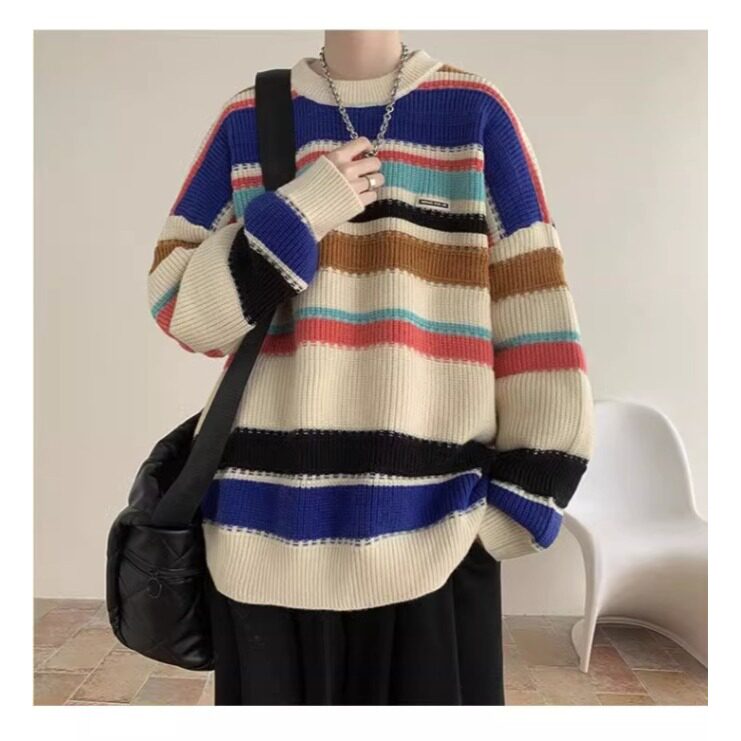 男秋冬针织衫外套新款青少年情侣毛衣男生慵懒宽松条纹MY604P47，男装针织衫/毛衣，星座1013-5