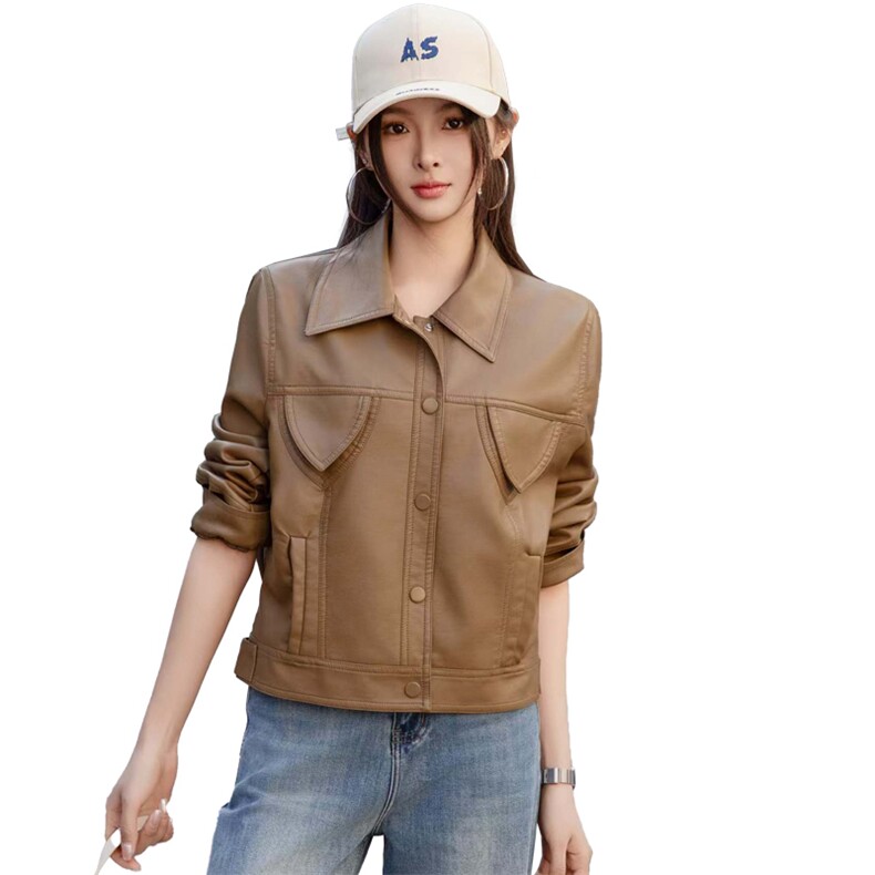 BAO欧货翻领PU皮衣外套女2025新款春秋短款超好看机车服水洗夹克,女装皮衣,跑量工厂店