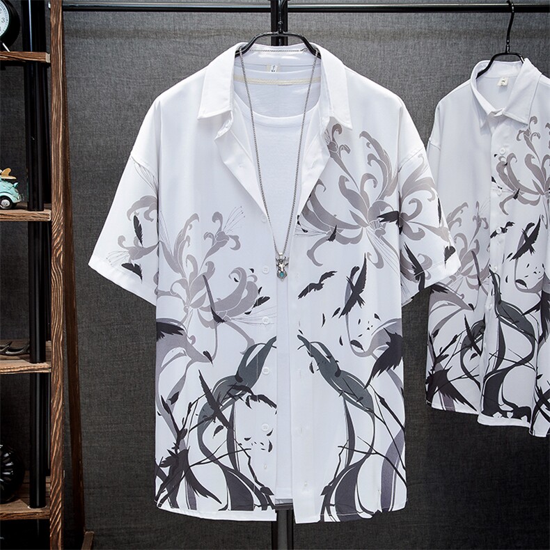 1港风夏季休闲情侣大码M-5XL潮流帅气衬衫男挂拍家具7854P45控68，男装衬衫，星座226-2