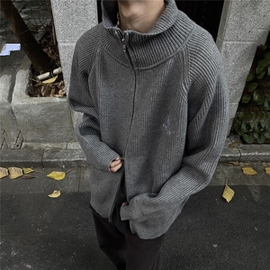 美式复古字母刺绣立领毛衣针织衫外套男女冬季情侣外套 M255图片