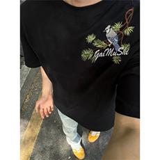 网图有货美式原创潮牌刺绣罗汉松宽松设计感短袖t恤男女A417-P35，男装T恤，星座1505