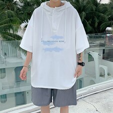 LD54143-P45连帽短袖t恤男大码胖子带帽五分袖中袖，男装T恤，电商A040