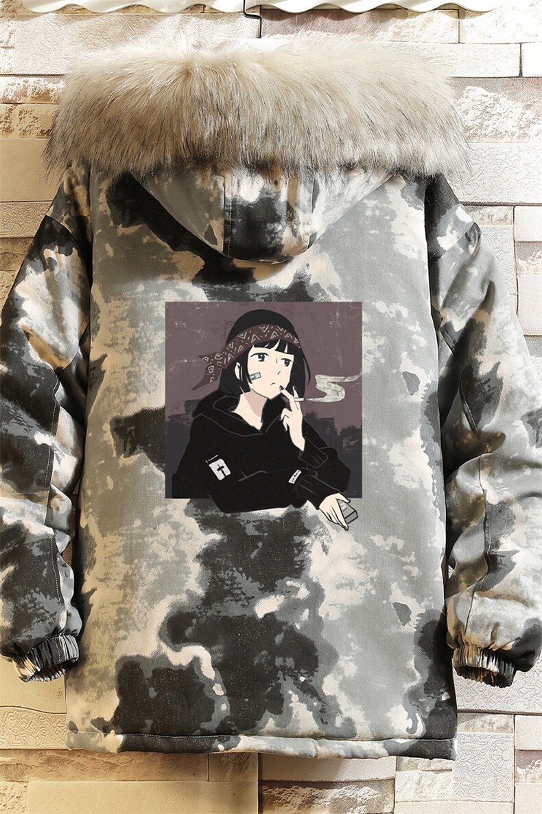 MC49122-P135大毛领迷彩棉衣男大码加厚棉服男棉袄子砖墙挂拍,男装棉衣,电商A040A