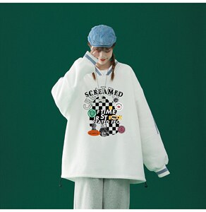 中性风 2024秋季新款港风潮牌棋盘格印花情侣百搭卫衣B06p55控68图片