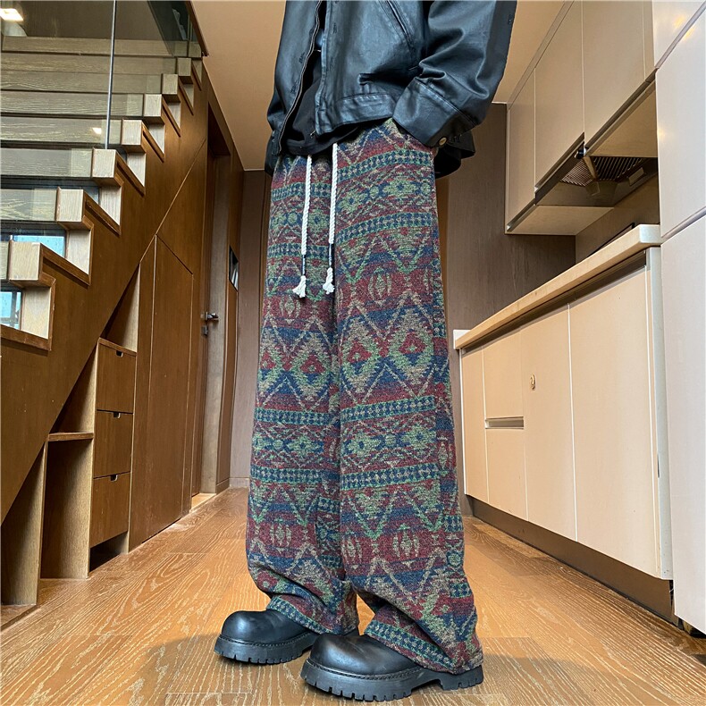 抖音品质秋冬新款潮流民族风提花宽松休闲裤B315-K825-特p45控78,男装休闲裤,电商B315