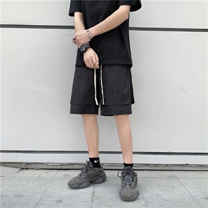 夏季新款休闲短裤男潮牌ins宽松直筒假两件五分裤子韩版D6633-P25图片