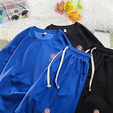 HZ75237-P44华夫格套装男大码休闲运动套装两件套，男装休闲套装，电商A040
