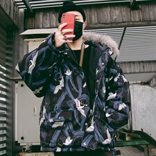 冬季韩版国潮仙鹤满印情侣棉衣宽松加厚棉服男外套Y05-P130，男装棉衣，星座1501