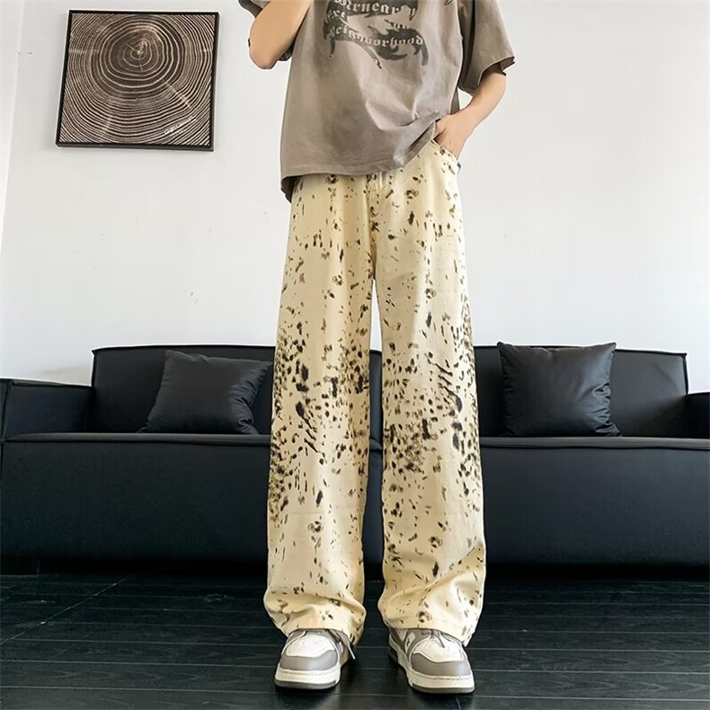2024松弛慵懒感休闲裤复古廓形微喇扎染工装裤直筒裤K5763-P45,男装休闲裤,星座412-3