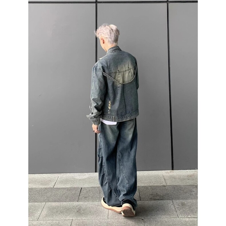 春秋美式高街宽松牛仔外套男女款做旧工装痞帅机车夹克XJK8617,男装工装外套,星座208-5