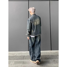 春秋美式高街宽松牛仔外套男女款做旧工装痞帅机车夹克XJK8617，男装工装外套，星座208-5