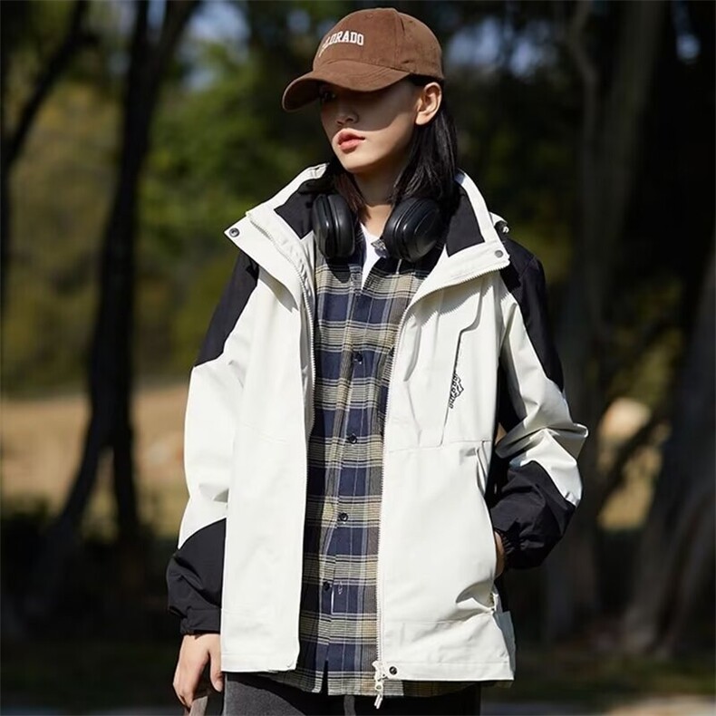 冲锋衣情侣款男女户外可拆卸外套男防风防水情侣登山服连帽上衣,男装夹克,星座1013