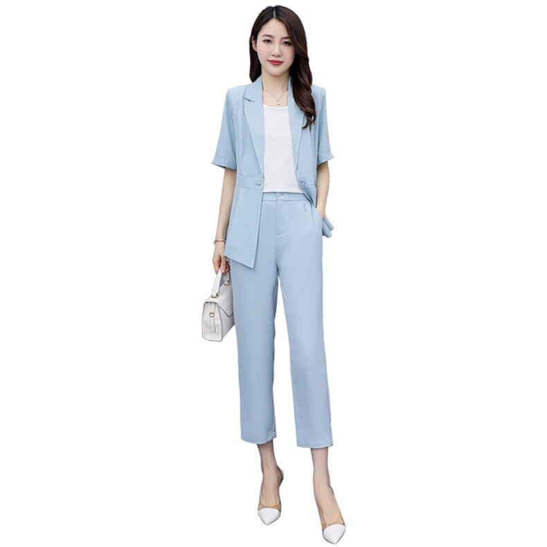 短袖西装套装女2023夏季新款女装韩版时尚ol气质西服两件套套裤潮,女装套装/套裙,慧尚依恋