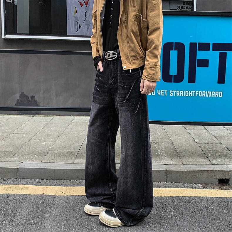秋季美式ins高街hiphop闪电纹水洗直筒牛仔裤货号K2593P55图片