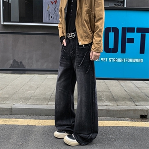 秋季美式ins高街hiphop闪电纹水洗直筒牛仔裤货号K2593P55图片