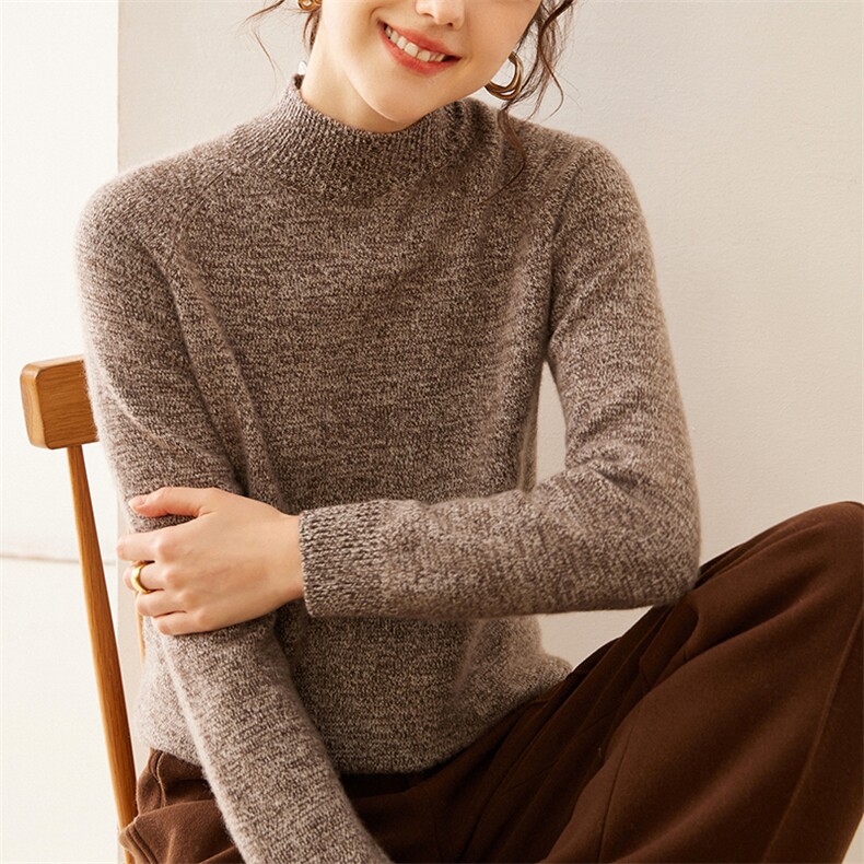 2024冬季新款半高领山羊绒衫女加厚亲肤羊毛插肩袖宽松毛衣打底衫,女装羊绒衫,兴泰羊绒