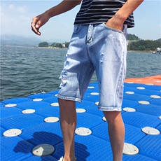 HK02-P38夏季大码日系麒麟风潮流牛仔裤休闲破洞港风短裤，男装牛仔裤，星座103A
