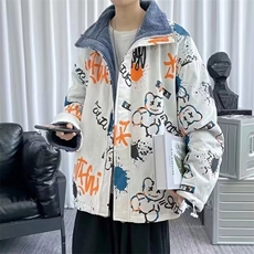 涂鸦棉服男女春季街头潮牌时尚压褶潮流双面穿棉衣外套201/P60，男装棉衣，星座506