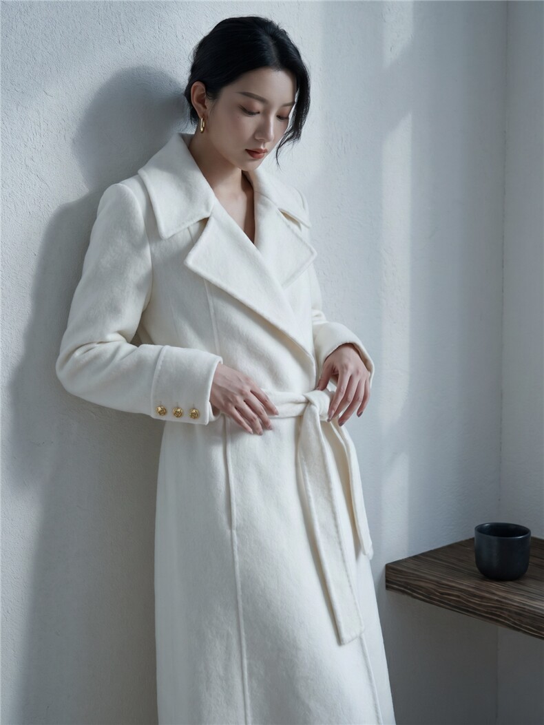赫本风高级感秋冬新款双面羊绒大衣女长款气质通勤毛呢,女装双面呢大衣,天品羊绒工厂