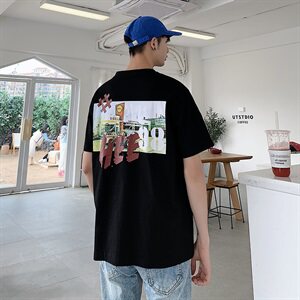 204-T27-P20港风短袖t恤男潮牌纯棉宽松 日韩怀旧ins半袖街头图片