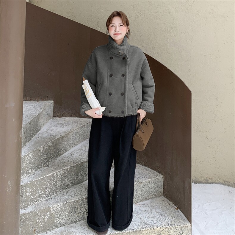 209-3290-P195-268皮毛一体双排扣加厚2025年冬季，女装短外套，韩蜜菓