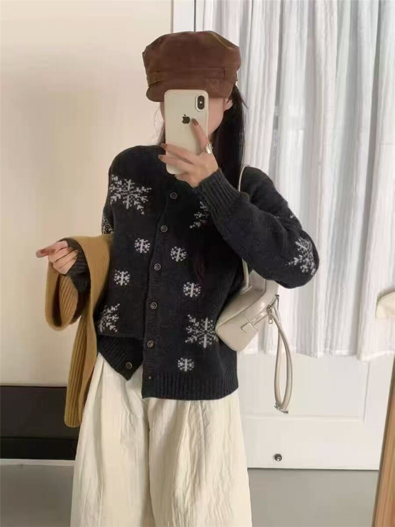 2025年秋季时尚百搭通勤简约休闲雪花丽领开衫,女装羊毛衫,百纯羊绒