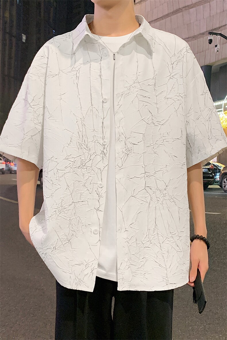 特批P35无差价夏季肌理感裂纹短袖衬衫男大码潮五分袖衬衣CD2247,男装衬衫,电商A001-1