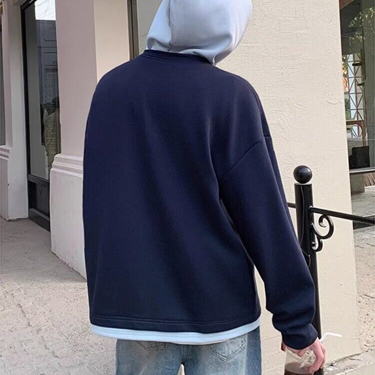 W48-P40秋季新款假两件V领连帽卫衣男时尚简约宽松百搭情侣,男装卫衣,电商B323A