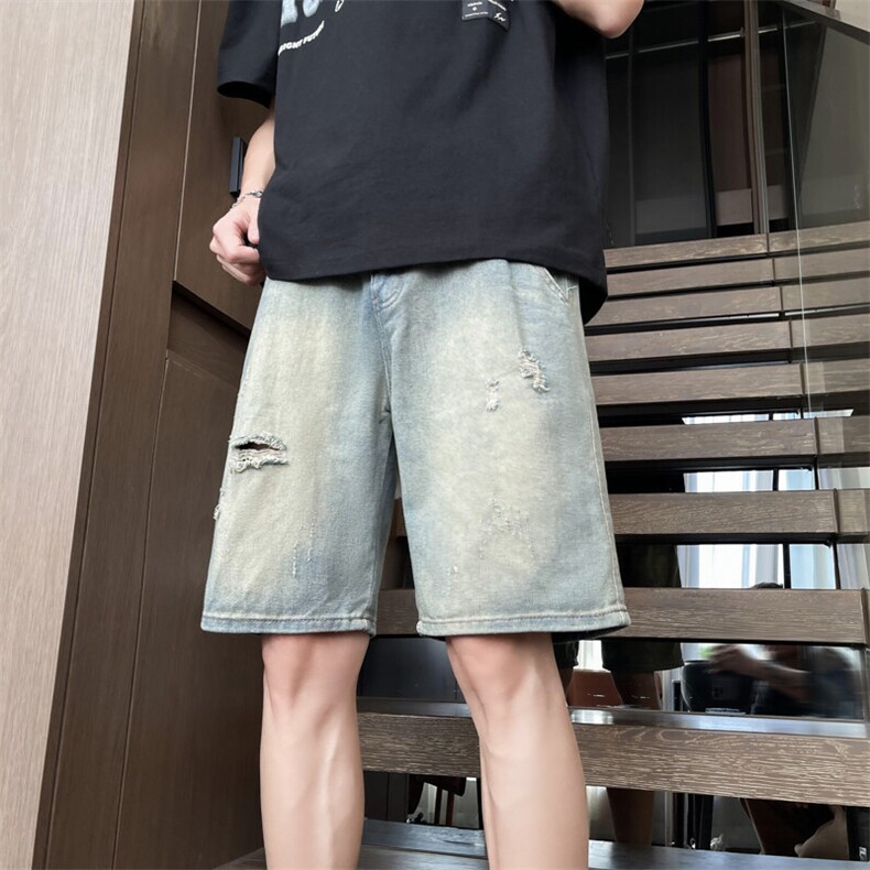 美式复古潮牌破洞牛仔短裤男士五分裤夏季宽松5分裤XF230P36,男装牛仔裤,星座1013-1