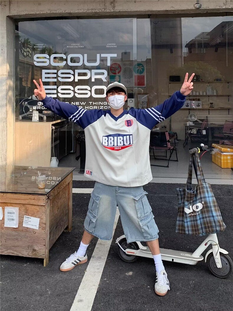 N152-特P55多口袋水洗五分牛仔短裤美式宽松阔腿工装七分裤,男装牛仔裤,电商B327