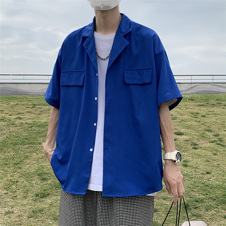 夏装新款港风双口袋工装衬衫男原宿宽松休闲短袖衬衣潮 W3217-P30图片
