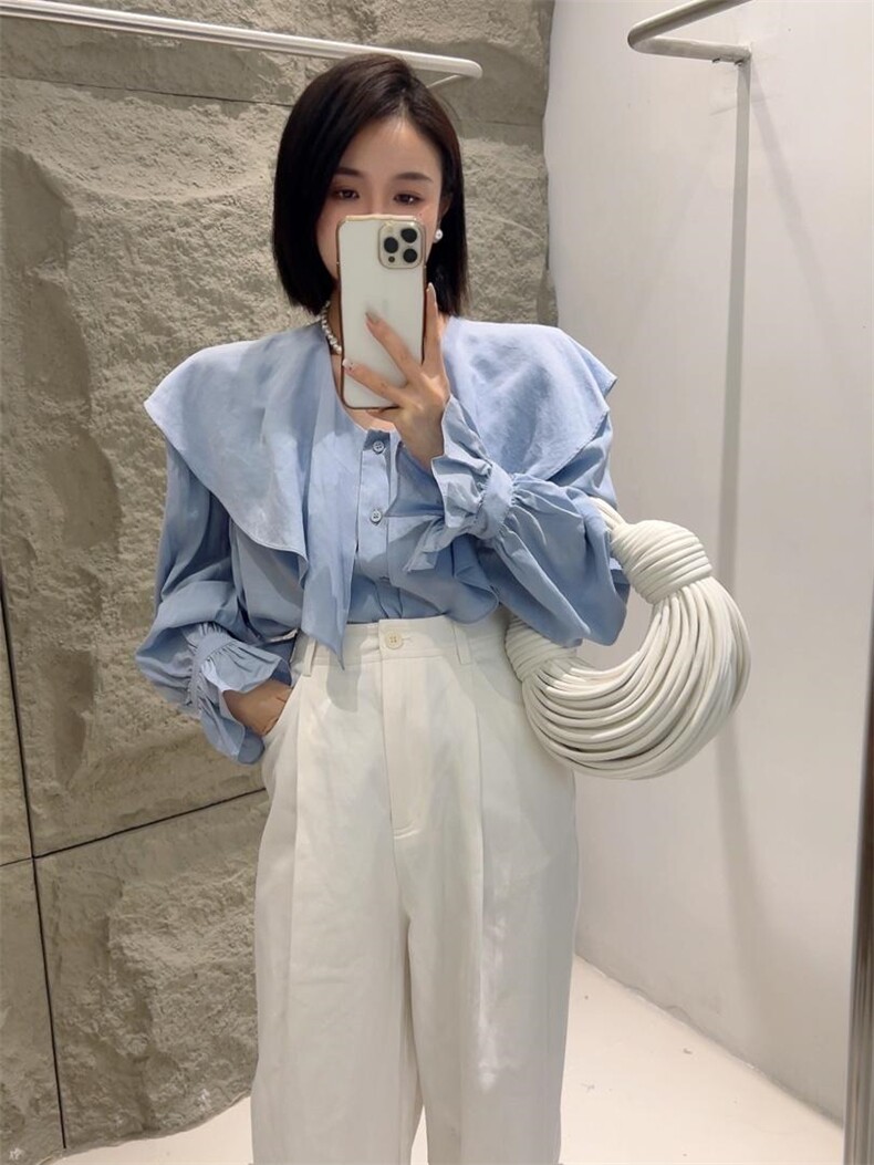 【DAVIDA】减龄翻领木耳边衬衣，其它，DAVIDA