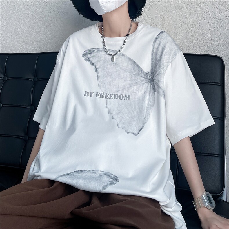 7XL-M美式纯短袖T恤男2023夏季新款潮牌个性花色宽松大码体恤,男装T恤,钱塘717(原712)