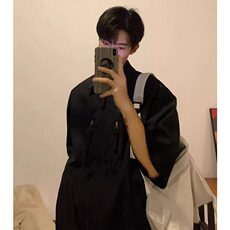 拉链垫肩衬衫男短袖秋季高级感痞帅工装衬衣设计感cleanfit五分袖，男装衬衫，星座506A