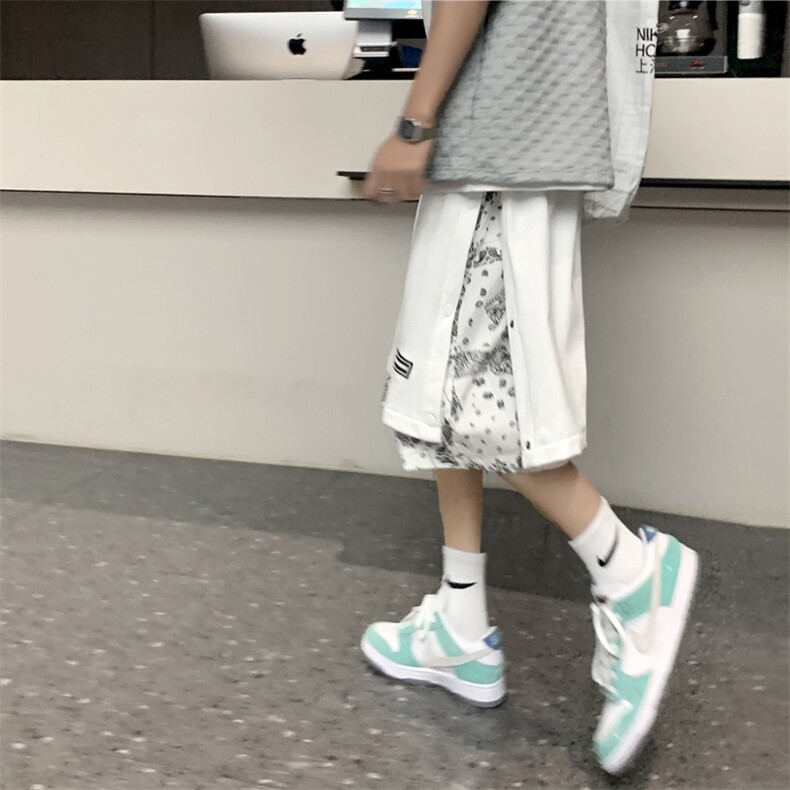 夏季五分裤假两件排扣腰果花短裤男嘻哈高街休闲裤子学生D874-P28,男装休闲裤,星座1008
