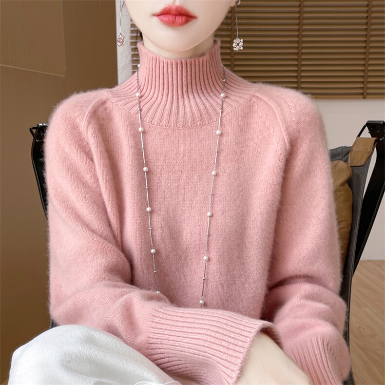 2024秋冬羊毛衫女高领加厚针织毛衣宽松慵懒衫打底上衣，女装羊毛衫，佑昭祥羊绒