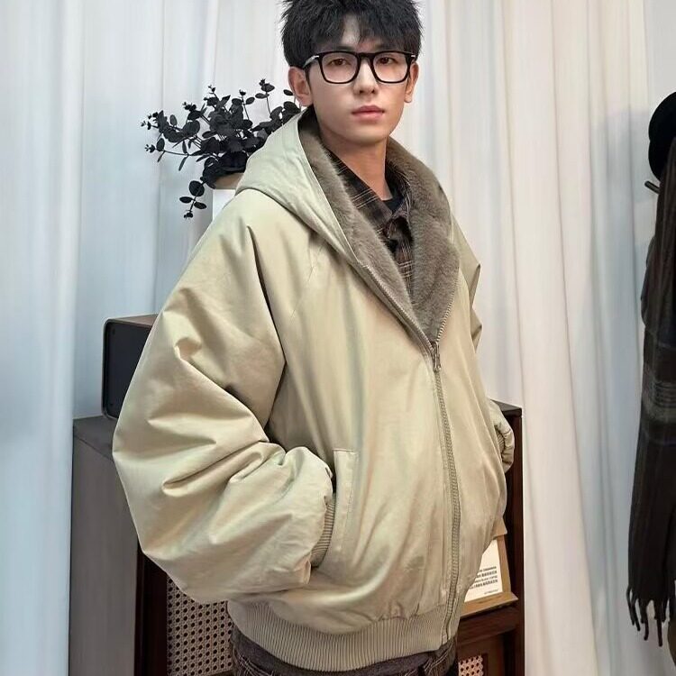 美式复古座山雕短款连帽毛领棉服女冬派克服棉衣外套,男装棉衣,星座506A