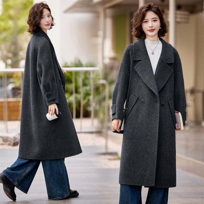 24新款秋冬中长款女时尚气质骆马绒潮流专柜品质双面羊毛大衣外套，女装双面呢大衣，小荷流