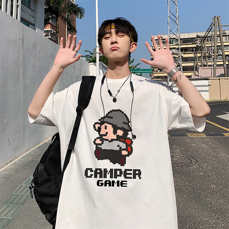 wassupcandy短袖t恤男士夏季薄款国潮半袖宽松休闲五分袖情侣装，男装T恤，电商B219