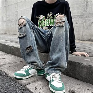 牛仔裤男秋季潮大码休闲裤子高街慵懒男N1331P42图片