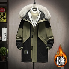 8XL-M码大毛领棉衣男2023冬季新款连帽撞色中长款棉服加厚大衣潮，男装棉衣，钱塘717(原712)
