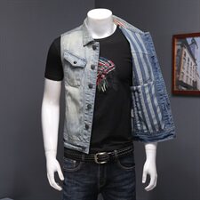 钱塘大厦5027/MJ68031-P135春季新品佛系浅色修身牛仔背心马甲男，男装背心/马甲，钱塘730-1
