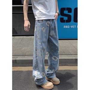 WE1643-P49 春夏男童牛仔裤休闲印花街头印花裤子复古风直筒图片