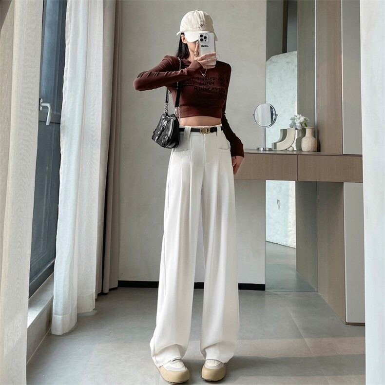 西装阔腿女2024春季宽松休闲高腰显瘦直筒裤垂坠感拖地，女装休闲裤，梦白服饰厂