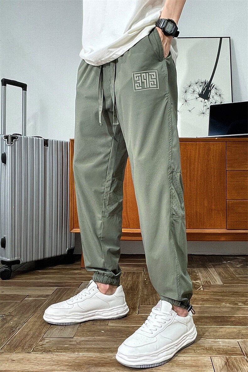 休闲裤子男夏季薄款束脚九分裤潮牌冰丝透气宽松运动裤Z8865-P50,女装休闲裤,星座509