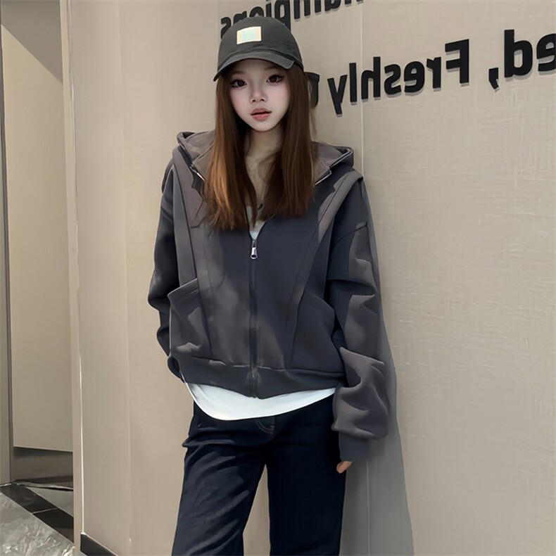 抖音得物高品质二开25秋冬美式重磅宽松结构设计连帽卫衣外套W78,男装卫衣,电商A486-1